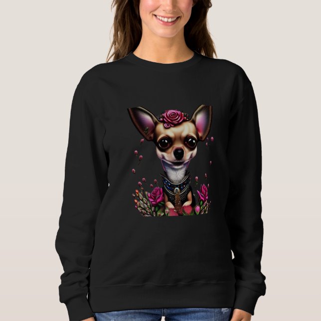 Sudadera Fawn Chihuahua Pink Roses Premium (Anverso)