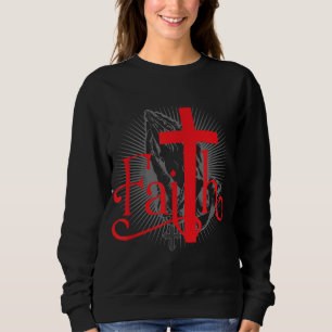 Sudadera Fe con la cruz cristiana y manos rezando Jesús