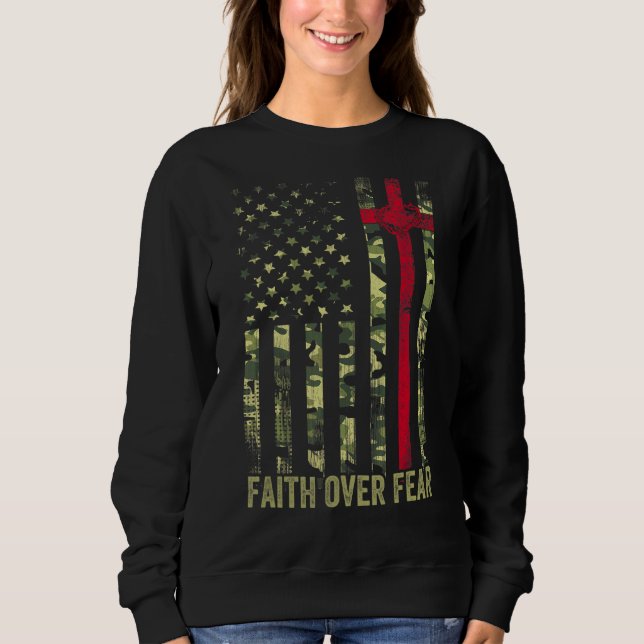 Sudadera Fe De Fuerza Cruz Cristiana Bandera Estadounidense (Anverso)