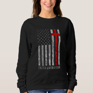 Sudadera Fe por miedo Christain a Cross American Flag Bibl