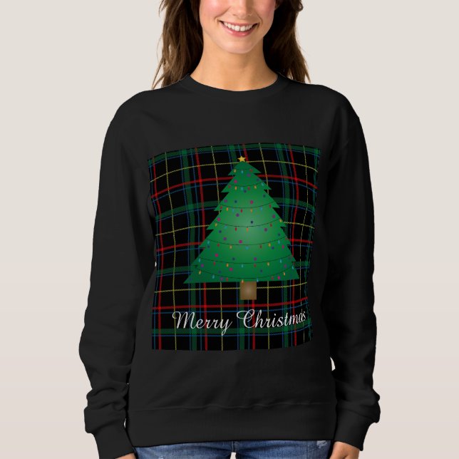 Sudadera fea de árbol de Navidad a cuadros (Anverso)