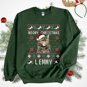 Sudadera fea de Navidad personalizada con gato y f