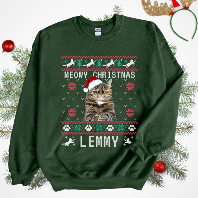 Sudadera fea de Navidad personalizada con gato y f (Subido por el creador)