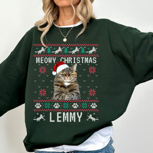 Sudadera fea de Navidad personalizada con gato y f