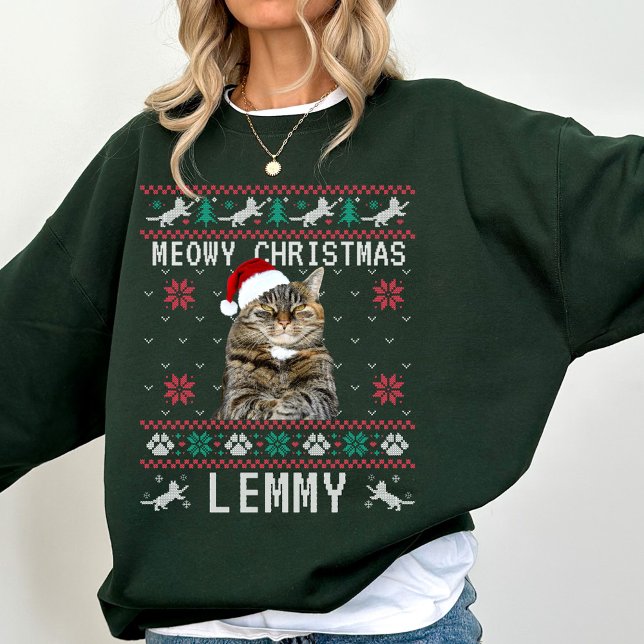 Sudadera fea de Navidad personalizada con gato y f (Subido por el creador)