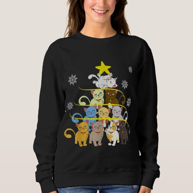 Sudadera Fea Navidad Cat Tree Divertido regalo de gatos de  (Anverso)