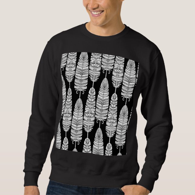 Sudadera Feathers boho: patrón blanco y negro (Anverso)