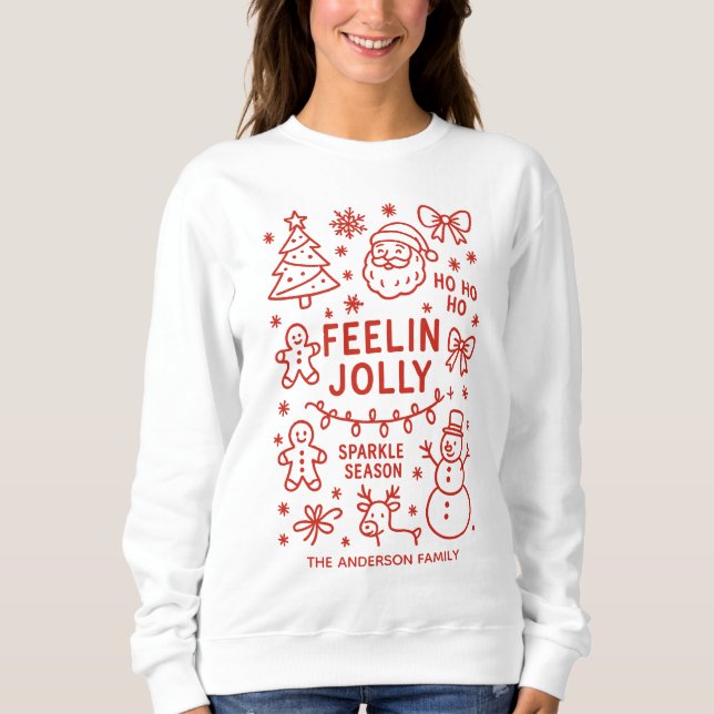Sudadera Feelin Jolly | Doodles de Navidades dibujados a ma (Anverso)