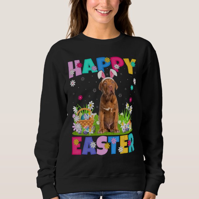 Sudadera Felices conejitas de Pascua de Burdeos Dogue Easte (Anverso)