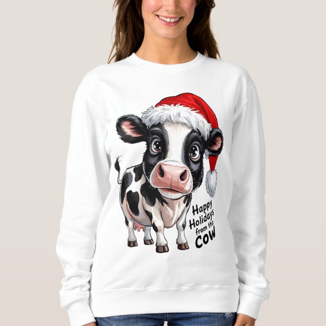 Sudadera Felices fiestas Cow Santa Hat (Anverso)