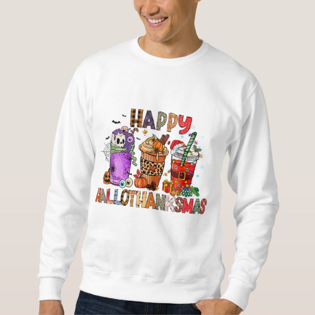 Sudadera Felices Hallothanksmas Café de Halloween Latte Gra (Anverso)