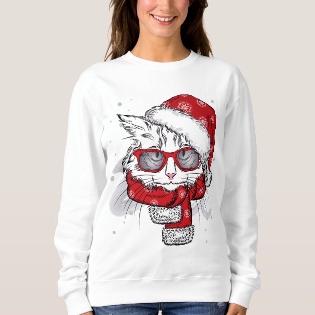 Sudadera Felices Navidad del gato blanco lindo (Anverso)