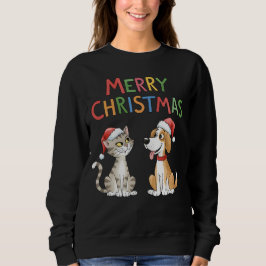 Sudadera Felices Navidades de felinos y perros de mujeres