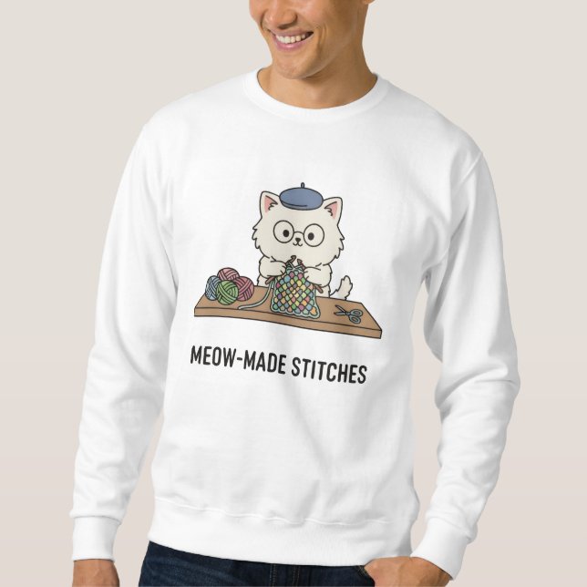 Sudadera Feline Knitter 'Meow-Made Stitches' Crafting Art (Anverso)