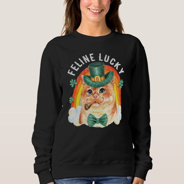 Sudadera Feline Lucky St Patricks Day Funny Leprechaun Cat (Anverso)