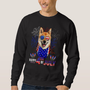 Sudadera Feliz 4 De Julio Bandera Estadounidense Shiba Inu