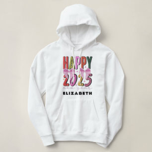 Sudadera Feliz Año Nuevo 2025: Elegante blanco retro