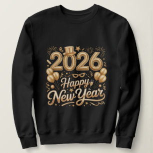 Sudadera Feliz Año Nuevo 2026 Camiseta con Letras Doradas B
