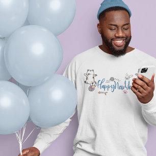 Sudadera Feliz Año Nuevo Entre Gatitos Balanceados En Un Ya