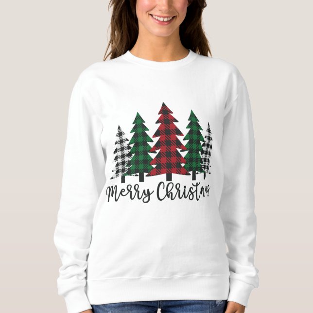 Sudadera Feliz Árbol de Navidad Búfalo Plantado Verde Blanc (Anverso)
