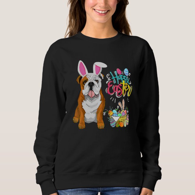 Sudadera Feliz Bulldog de Perros Bunny Eggs de Pascua (Anverso)