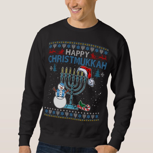 Sudadera Feliz Christmukkah Navidades judíos Hanukkah feos (Anverso)