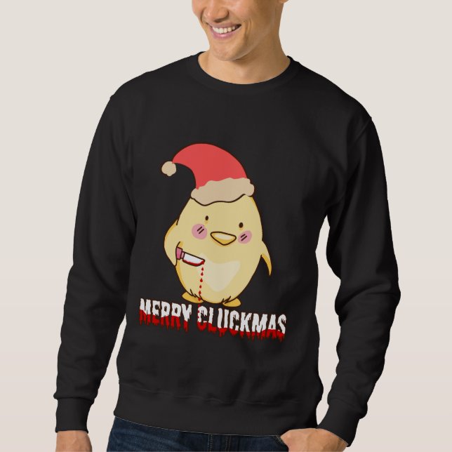 Sudadera Feliz Cluckmas, Gallina Divertida de Navidad (Anverso)