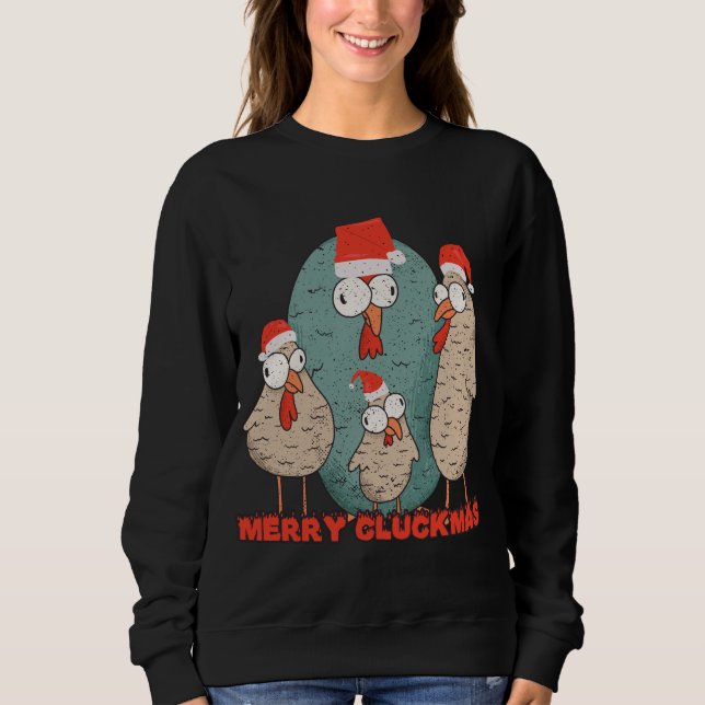 Sudadera Feliz Cluckmas - Gallinas Loca de Navidad (Anverso)