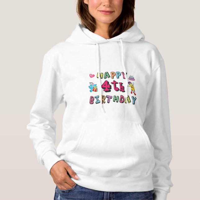 Sudadera Feliz cuarto cumpleaños. 4 años al día. (Anverso)
