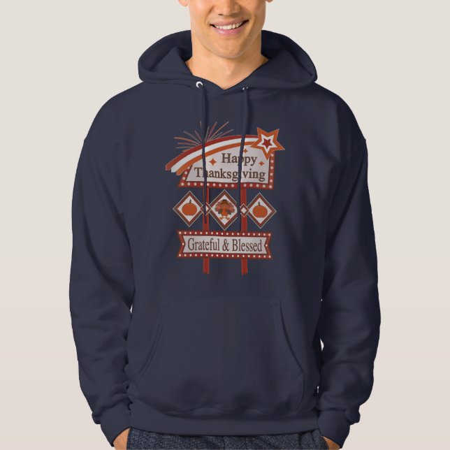 Sudadera Feliz Día de Acción de Gracias, Rótulo Retro Bendi (Anverso)