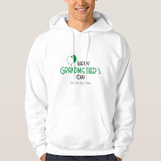 Sudadera Feliz Día de la Abuela con globos y nombres verdes (Anverso)