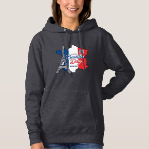 Sudadera Feliz Día de la Bastilla Francia Mapa Torre Eiffel