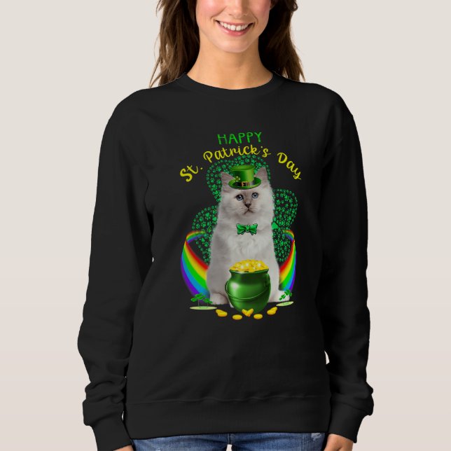 Sudadera Feliz Día de los Patrocinadores Gato Blanco Leprec (Anverso)