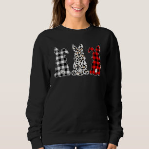 Sudadera Feliz Día de Pascua Bunny Buffalo Red Plaid Leopar
