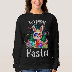 Sudadera Feliz Día de Pascua Conejo Cute Face Gafas de Sol 