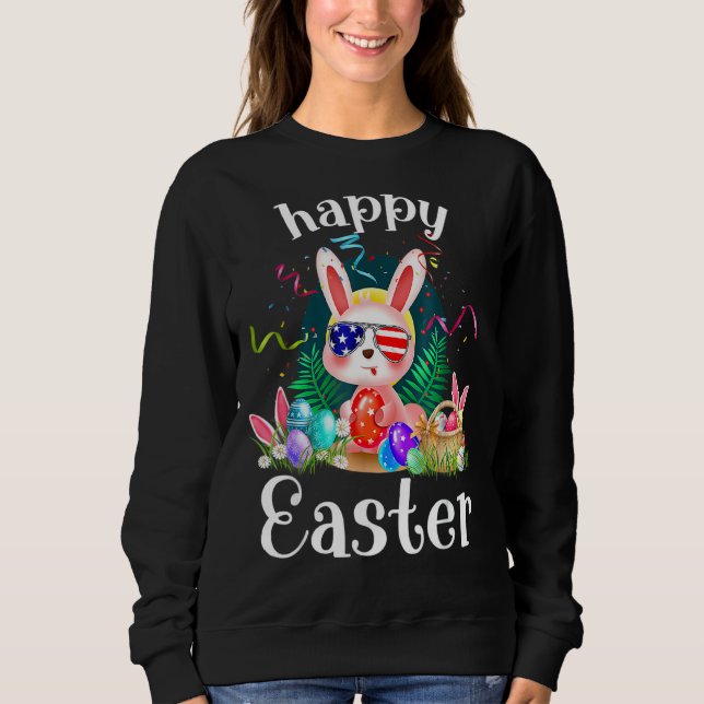 Sudadera Feliz Día de Pascua Conejo Cute Face Gafas de Sol  (Anverso)