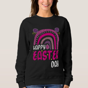 Sudadera Feliz Día de Pascua Cute Rainbow Pink Leopard Eggs