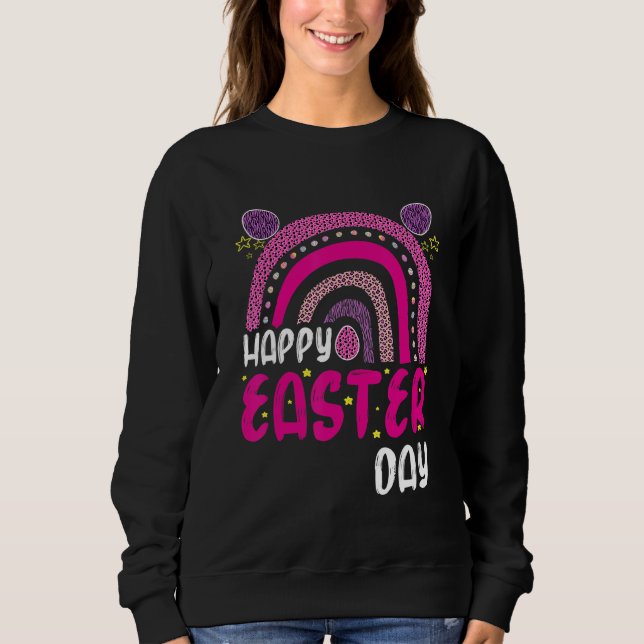 Sudadera Feliz Día de Pascua Cute Rainbow Pink Leopard Eggs (Anverso)