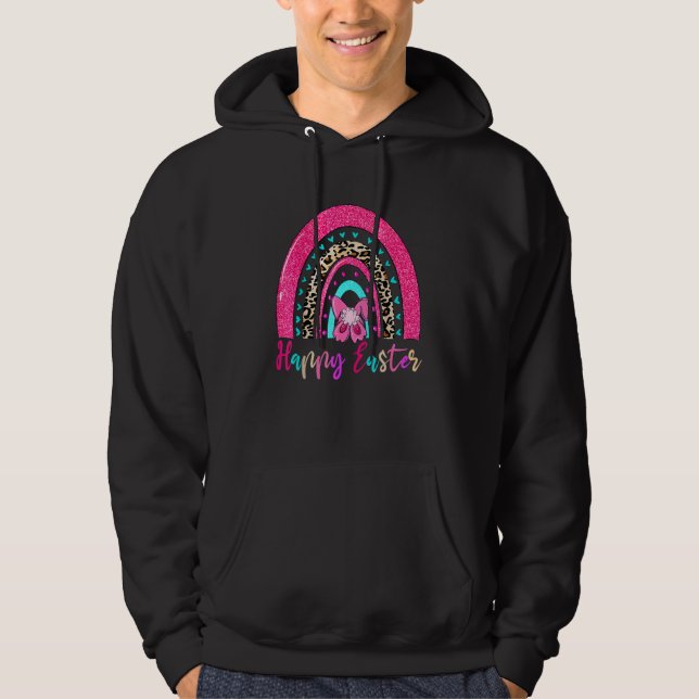 Sudadera Feliz Día de Pascua Cute Rainbow Pink Leopard Eggs (Anverso)