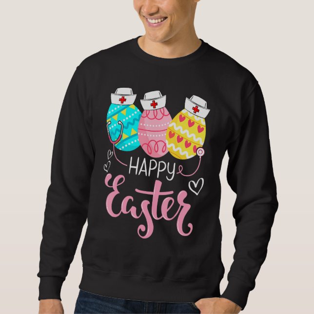 Sudadera Feliz Día de Pascua Enfermería lindo conejito Egg  (Anverso)