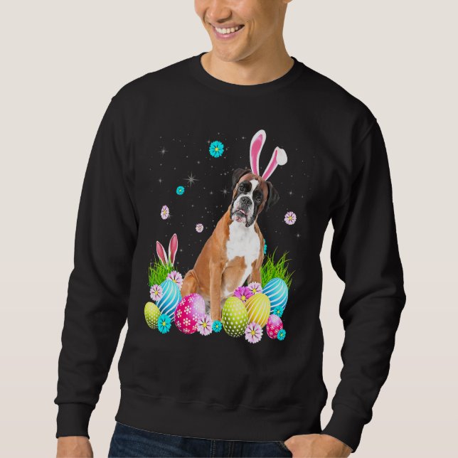 Sudadera Feliz Día de Pascua, lindo conejito bóxer de perro (Anverso)