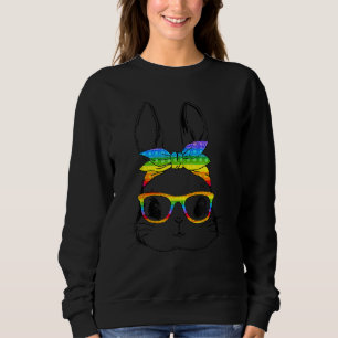 Sudadera Feliz día de Pascua Pop It Bunny Face Gafas Pascua