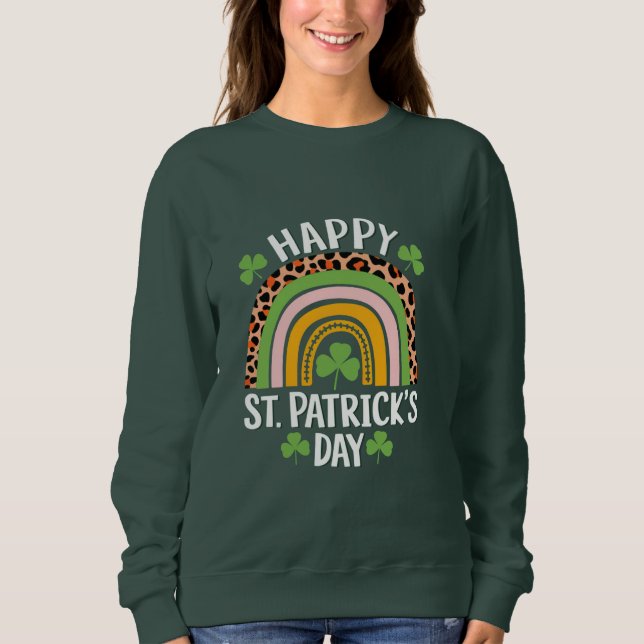 Sudadera Feliz día de San Patricio Trébol de Arcoíris  (Anverso)