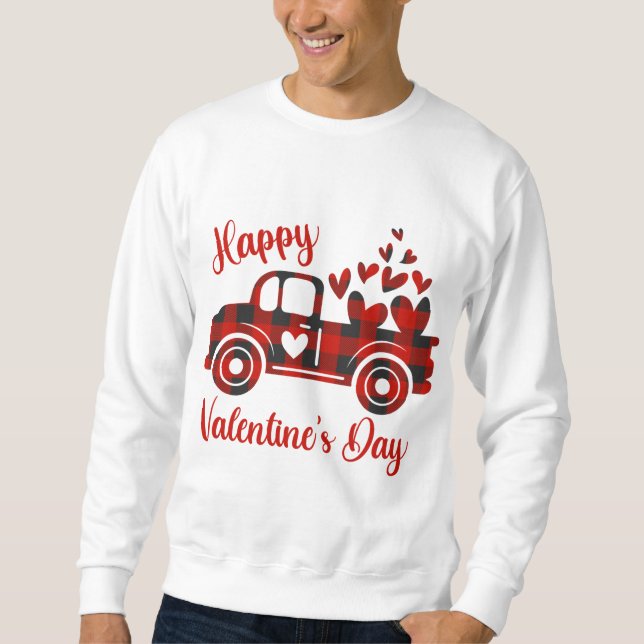 Sudadera Feliz Día de San Valentín Camión Rojo Corazón Cora (Anverso)