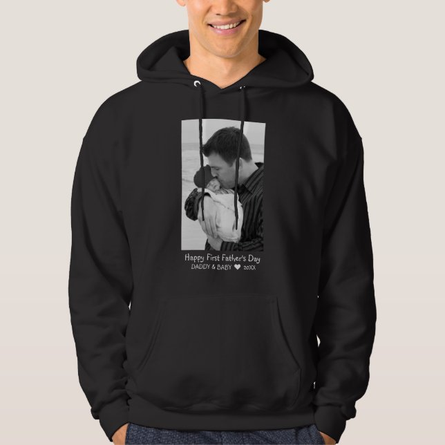 Sudadera Feliz Día del Padre Nuevo Papá Foto De Bebé Negro (Anverso)