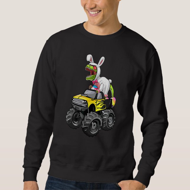 Sudadera Feliz Eastrawr T Rex Riding Monster Truck Easter B (Anverso)