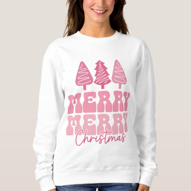 Sudadera Feliz Feliz Navidad - Diseño de vacaciones rosas (Anverso)