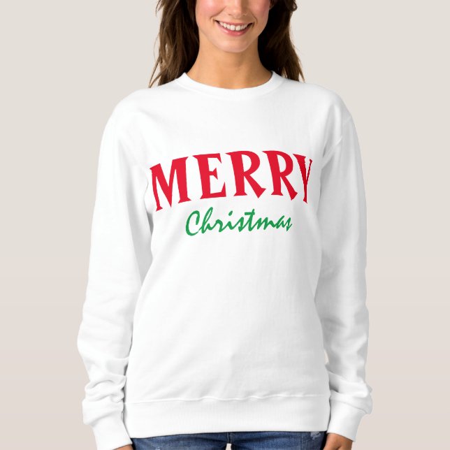 SUDADERA FELIZ FELIZ NAVIDAD TIPOGRAFÍA ROJA VERDE (Anverso)