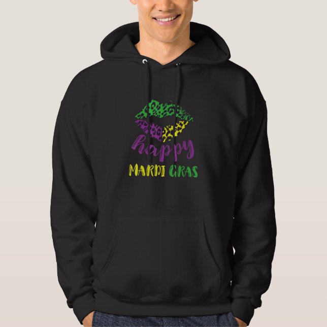 Sudadera Feliz Fiesta Mardi Gras Lips Carnaval de Leopardo  (Anverso)