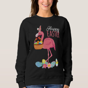 Sudadera Feliz Flamingo De Pascua Con Cesta De Huevos De Pa